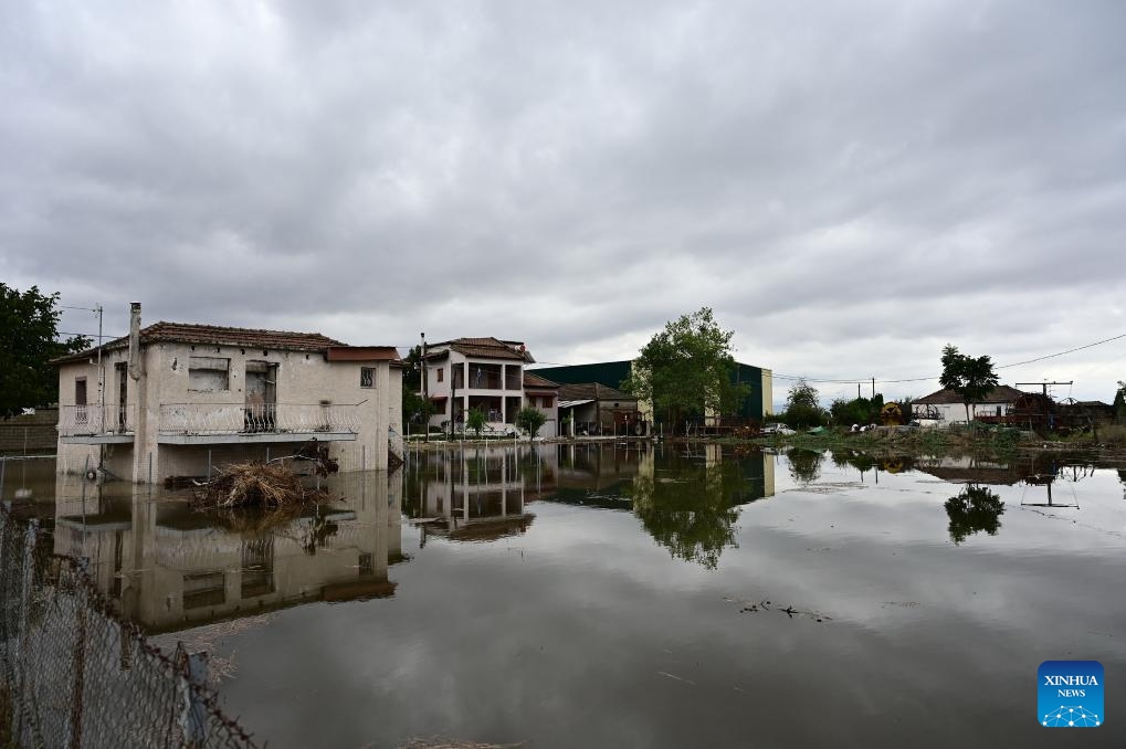 Photo taken on Sept. 7, 2023 shows a flood-effected area in Karditsa, Thessaly region, Greece. The death toll from extensive flooding caused by torrential rains in central Greece this week has reached six, with the bodies of two elderly women recovered in the Thessaly region on Thursday afternoon, Greek national broadcaster ERT has reported.(Photo: Xinhua)