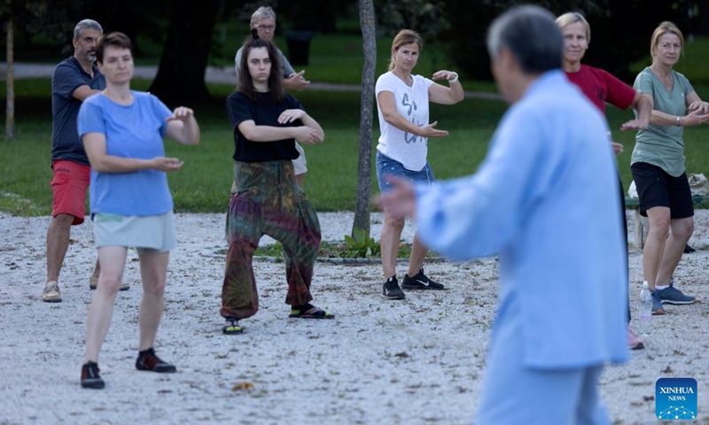 Participants practise Qigong a day before the World Health Qigong Day at the Tivoli park in Ljubljana, Slovenia, on Sept. 8, 2023. The World Health Qigong Day is celebrated each year on the second Saturday in September in many countries. Photo: Xinhua