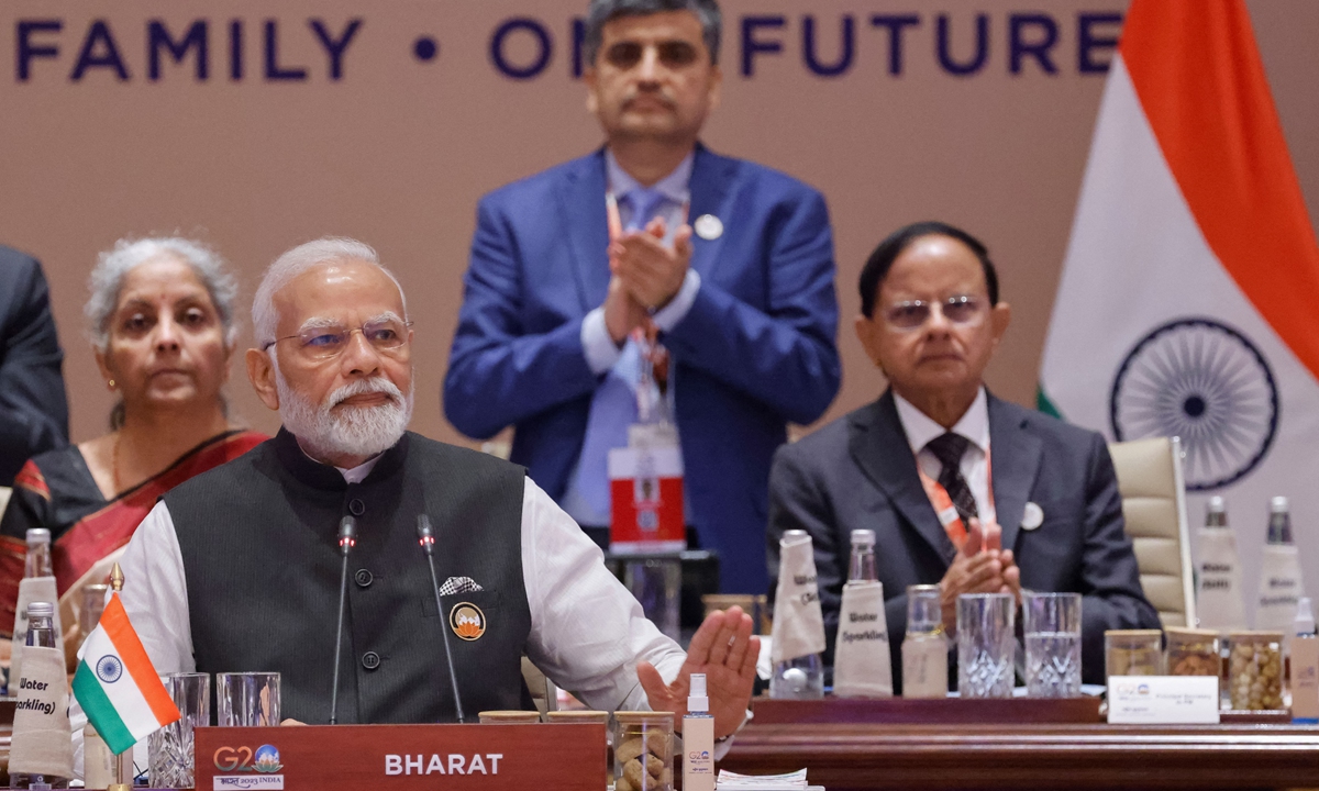 Indian Prime Minister Narendra Modi looks on during at the start of the second working session of the G20 Leaders' Summit at the Bharat Mandapam in New Delhi on September 9, 2023. Photo: AFP
