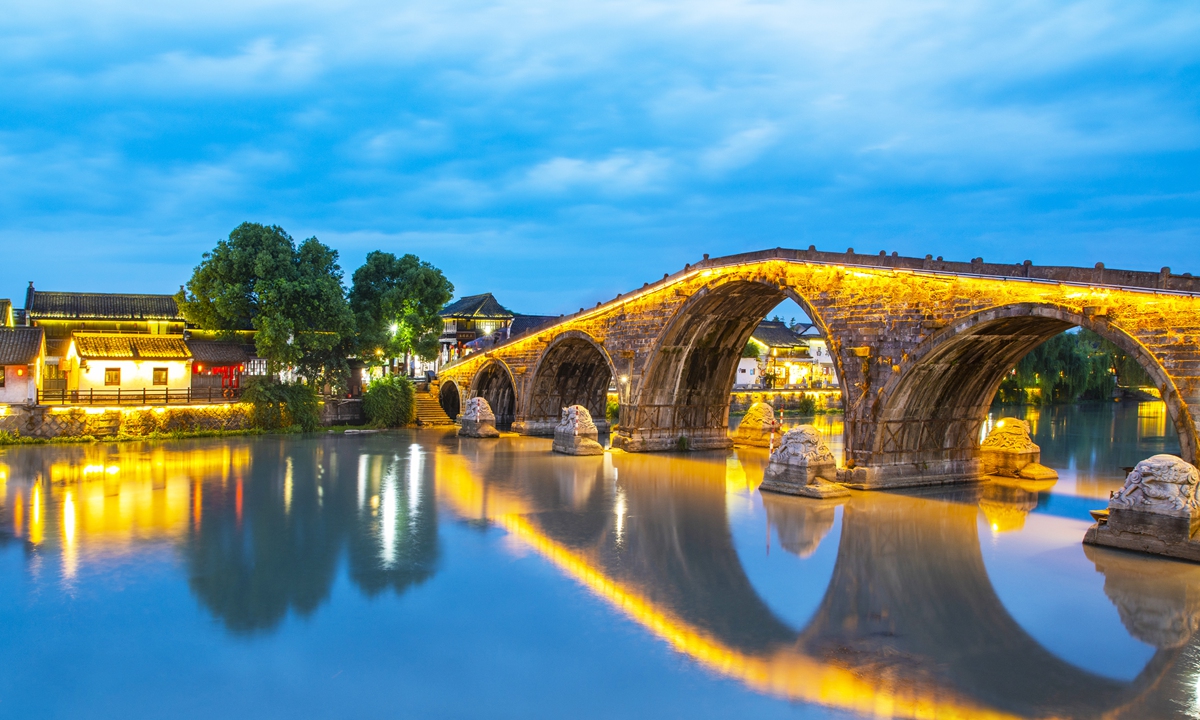 The Gongchen Bridge, a historic stone arch bridge over the Grand Canal in Hangzhou  Photo: VCG