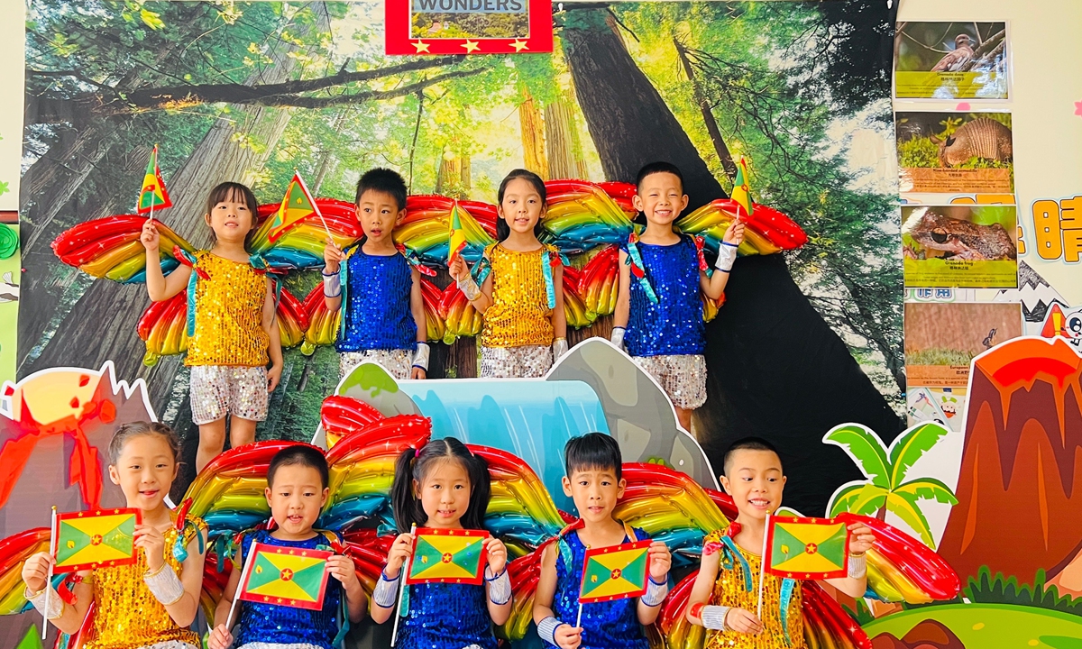 Children enjoy a Grenadian exhibit and feature activities at the Culture Day held at Learnroom International Kindergarten in Beijing. Photo: Courtesy of Chad Vincent John