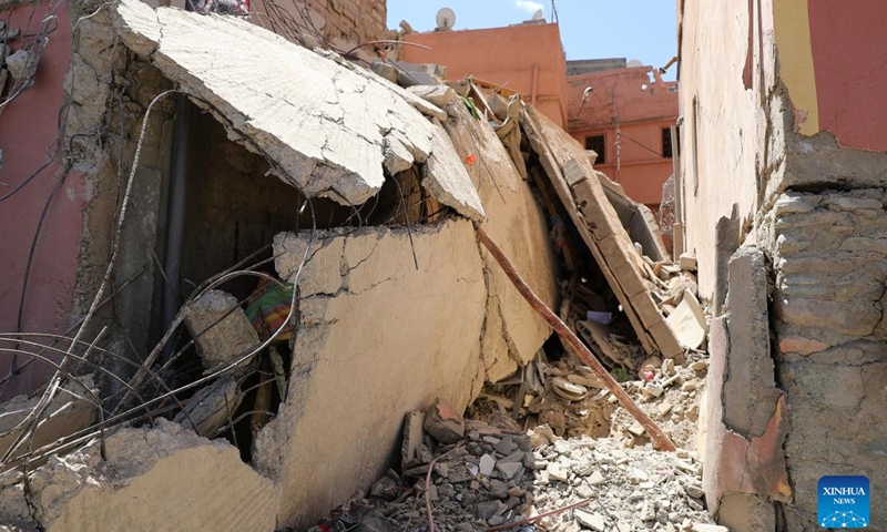 Damaged buildings are pictured near the epicenter of an earthquake in Amizmiz, Morocco, Sept. 10, 2023. The death toll from the deadly earthquake in Morocco has risen to 2,497, with another 2,467 people injured, according to the latest update from the Moroccan Interior Ministry on Monday.(Photo: Xinhua)