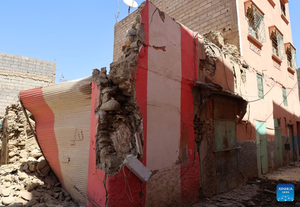 Damaged buildings are pictured near the epicenter of an earthquake in Amizmiz, Morocco, Sept. 10, 2023. The death toll from the deadly earthquake in Morocco has risen to 2,497, with another 2,467 people injured, according to the latest update from the Moroccan Interior Ministry on Monday.(Photo: Xinhua)