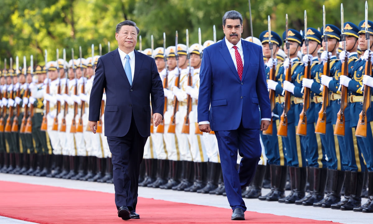 Chinese President Xi Jinping holds a welcome ceremony for Venezuelan President Nicolás Maduro Moros in the square outside the east entrance of the Great Hall of the People prior to their talks in Beijing, on September, 13, 2023. Photo: Xinhua 