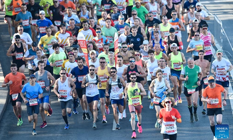 Participants take part in the 2023 Moscow Marathon in Moscow, Russia, on Sept. 17, 2023. (Photo by Alexander Zemlianichenko Jr/Xinhua)

