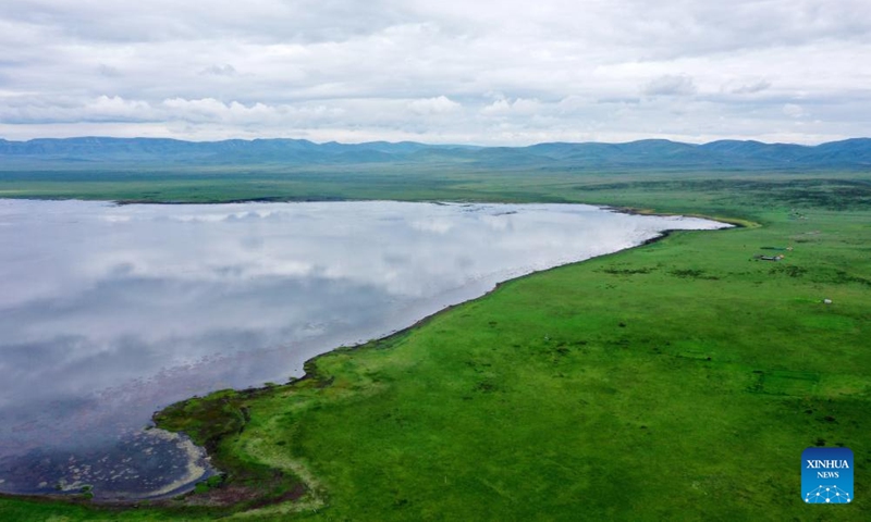 This aerial photo taken on July 7, 2023 shows the scenery of Gahai Lake in the Gahai-Zecha National Nature Reserve in Gannan Tibetan Autonomous Prefecture, northwest China's Gansu Province.（Photo: Xinhua)