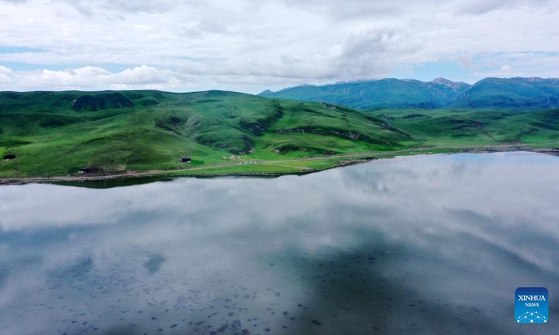 This aerial photo taken on July 7, 2023 shows the scenery of the Gahai Lake in the Gahai-Zecha National Nature Reserve in Gannan Tibetan Autonomous Prefecture, northwest China's Gansu Province.（Photo: Xinhua)
