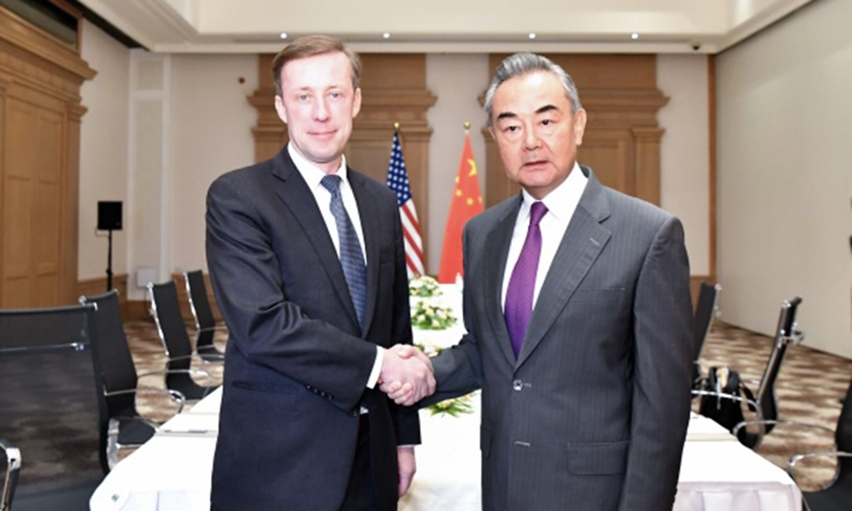 Wang Yi, director of the Office of the Foreign Affairs Commission of the Communist Party of China (CPC) Central Committee, shakes hands with US National Security Advisor Jake Sullivan in Malta. Photo: Chinese ministry of foreign affairs