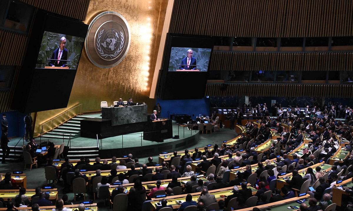 UN Secretary-General Antonio Guterres delivers annual report on the work of the organization ahead of the Assembly's annual General Debate at UN headquarters in New York on September 19, 2023. 