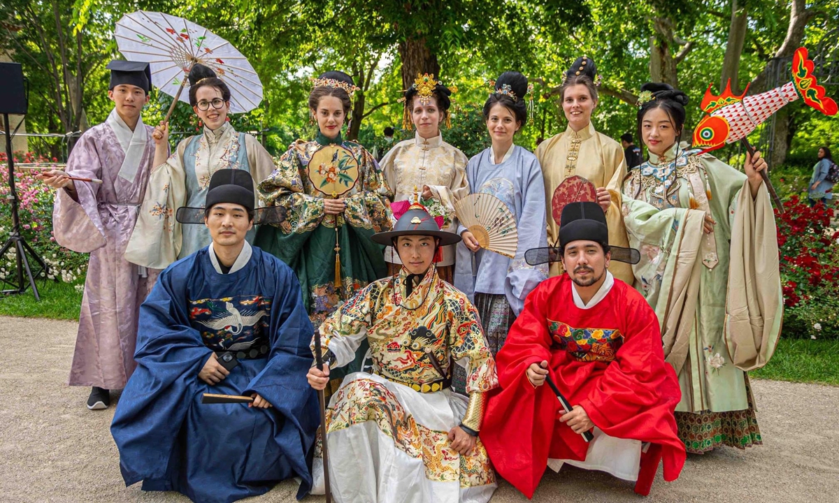 Hungarian people wearing hanfu pose for a photo at the China Culture Center in Budapest. Photo: China Culture Center in Budapest