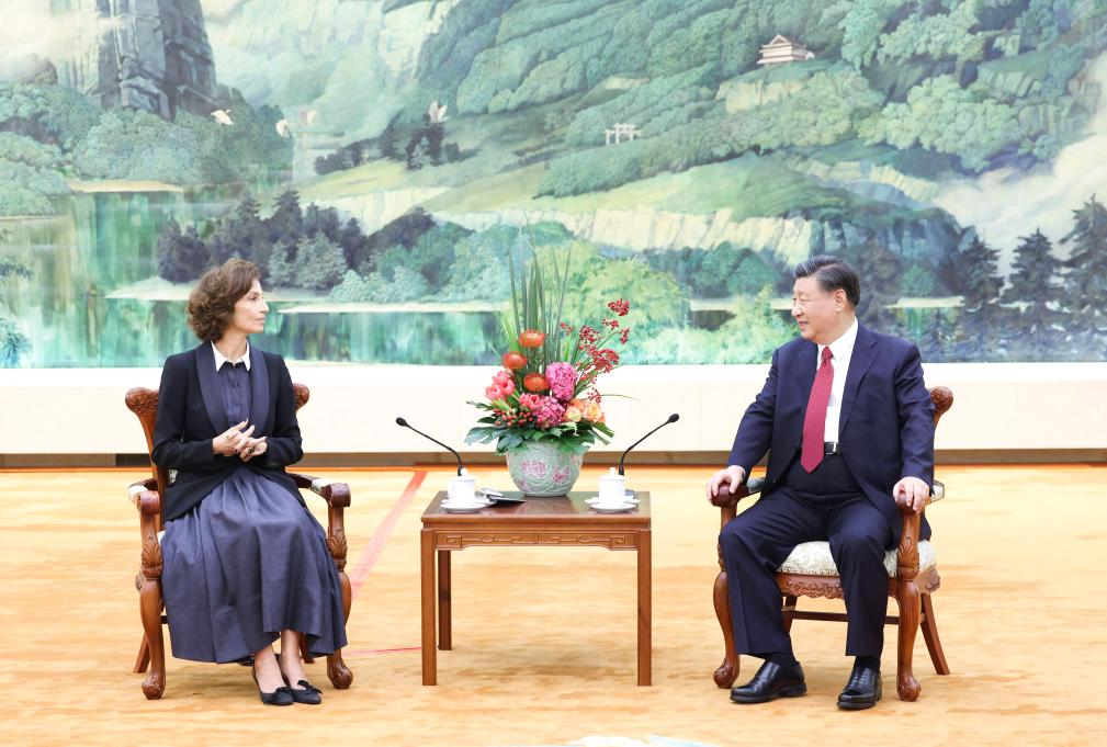 Chinese President Xi Jinping meets with Director-General of the United Nations Educational, Scientific and Cultural Organization (UNESCO) Audrey Azoulay at the Great Hall of the People in Beijing, capital of China, Sep 28, 2023. Photo:Xinhua