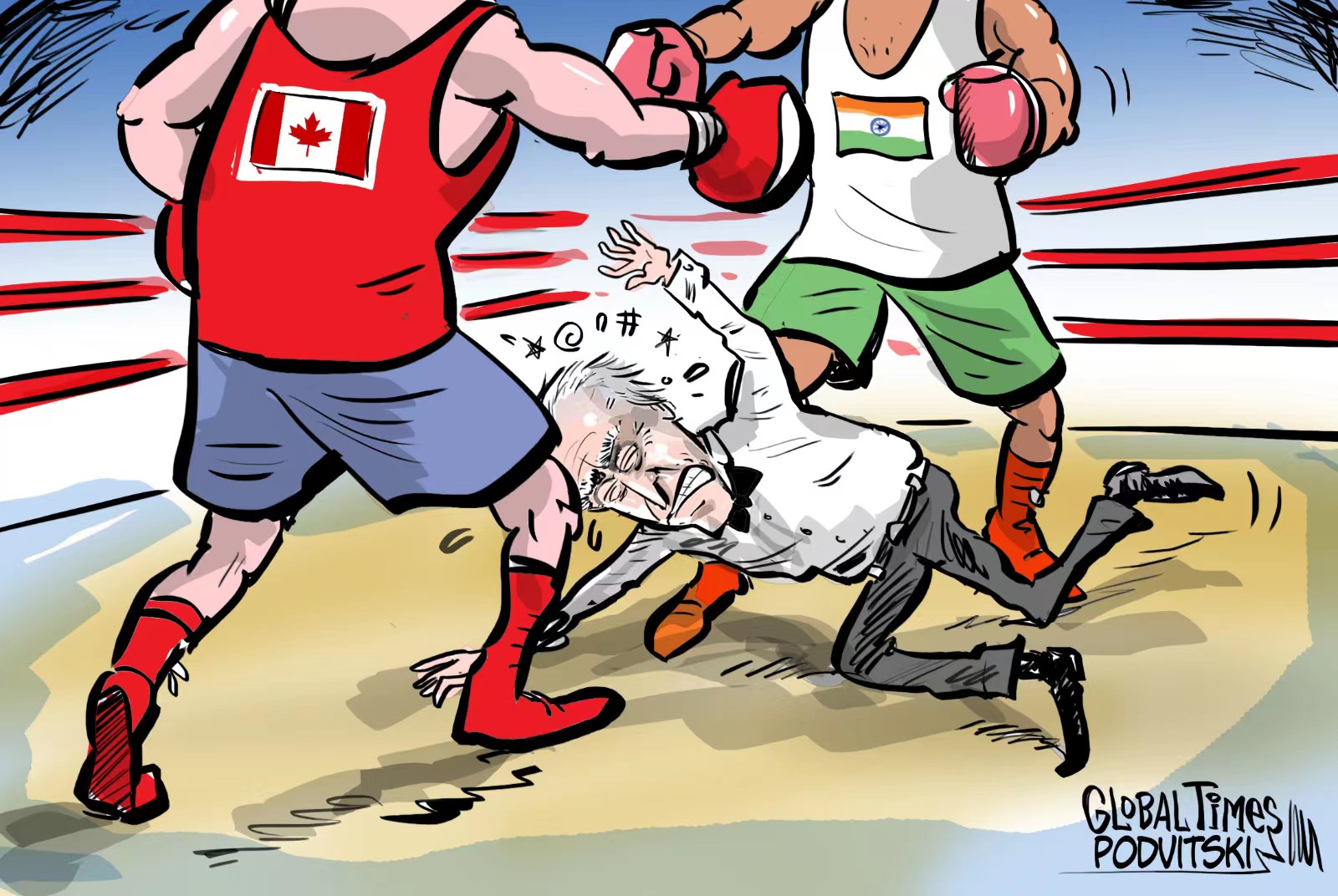 The US is caught in the Canada-India diplomatic row. Cartoon: Vitaly Podvitski
