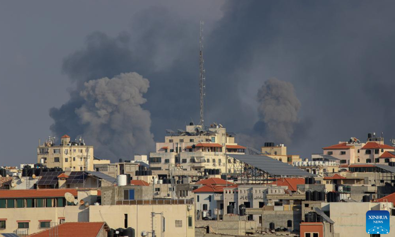 Smoke billows after an Israeli airstrike in Gaza City, on October 10, 2023. Photo: Xinhua