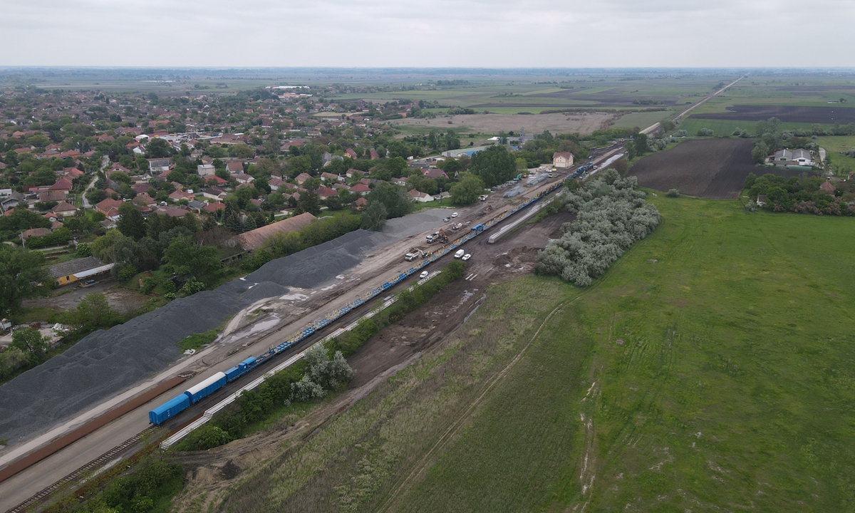 An aerial view of a construction site of the Hungarian section of the Hungary-Serbia railway project in Hungary Photo: Courtesy of China Railway No. 9 Bureau
