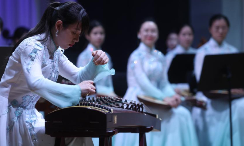 A member of China's Nanjing University's Traditional Instruments Orchestra plays Sheng during a concert of Chinese classical music in Ljubljana, Slovenia, on Oct. 2, 2023. (Photo by Zeljko Stevanic/Xinhua)