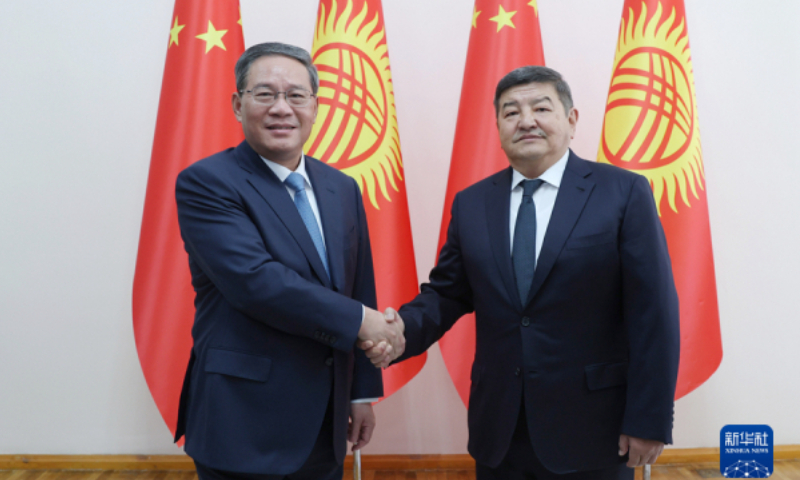 Chinese Premier Li Qiang meets with Kyrgyz Prime Minister Akylbek Japarov in Bishkek, Kyrgyzstan, October 25, 2023. Photo: Xinhua