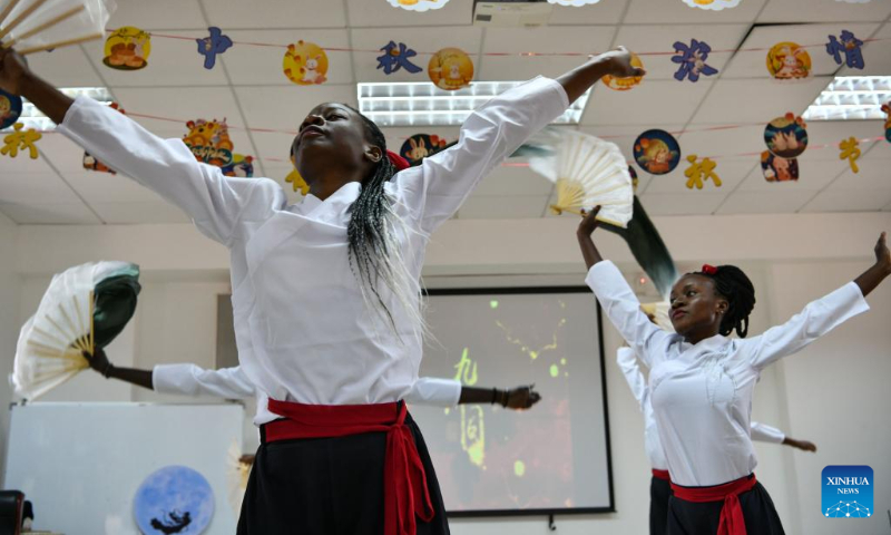 Kenyan students perform during a Mid-Autumn Festival celebration held by the Confucius Institute at the University of Nairobi, in Nairobi, Kenya, Sept. 28, 2023. Various celebrations are held across the world with the approaching of Mid-Autumn Festival. (Xinhua/Han Xu)
