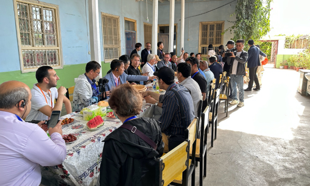 Photo: Foreign journalists visit a local resident’s home in Village seven, Ukusak Township, Shufu County in Kashi Prefecture in Xinjiang on September 25, 2023. Photo: Xiong Xinyi/GT 