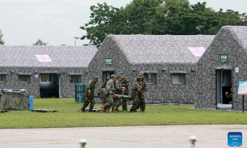 This photo taken on Sept. 21, 2023 shows a scene at the China-Cambodia Peace Angel-2023 joint humanitarian exercise in Phnom Penh, capital of Cambodia. The exercise came to a successful end on Thursday at the Royal Cambodian Army's Special Forces Command in Phnom Penh.(Photo: Xinhua)