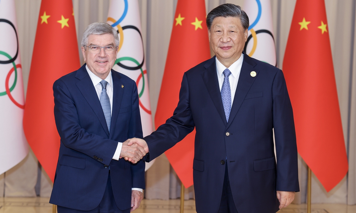 Chinese President Xi Jinping meets with International Olympic Committee (IOC) President Thomas Bach in Hangzhou, capital city of East China's Zhejiang Province, on Sept. 22, 2023. Bach arrived in the scenic city to attend the opening ceremony of the 19th Asian Games to be held on September 23. Photo: Xinhua