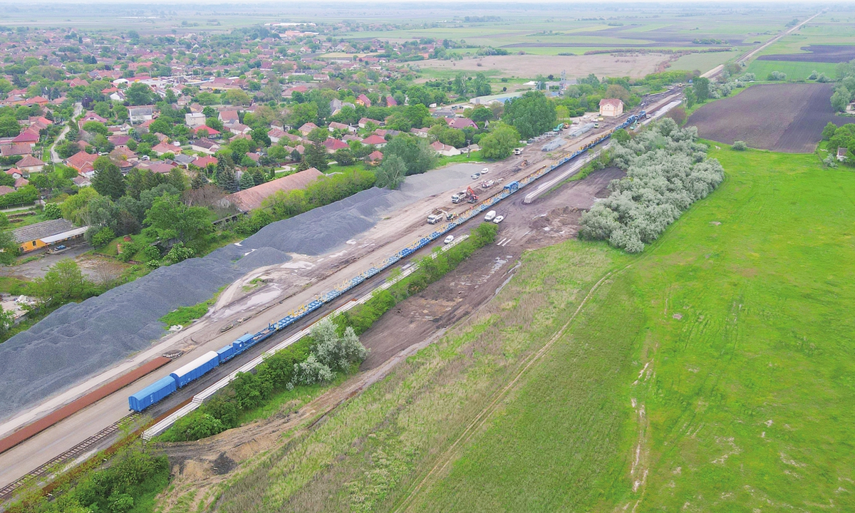 An aerial view of the construction scene of the Hungarian section of the Hungary-Serbia railway Photo: Courtesy of CREC