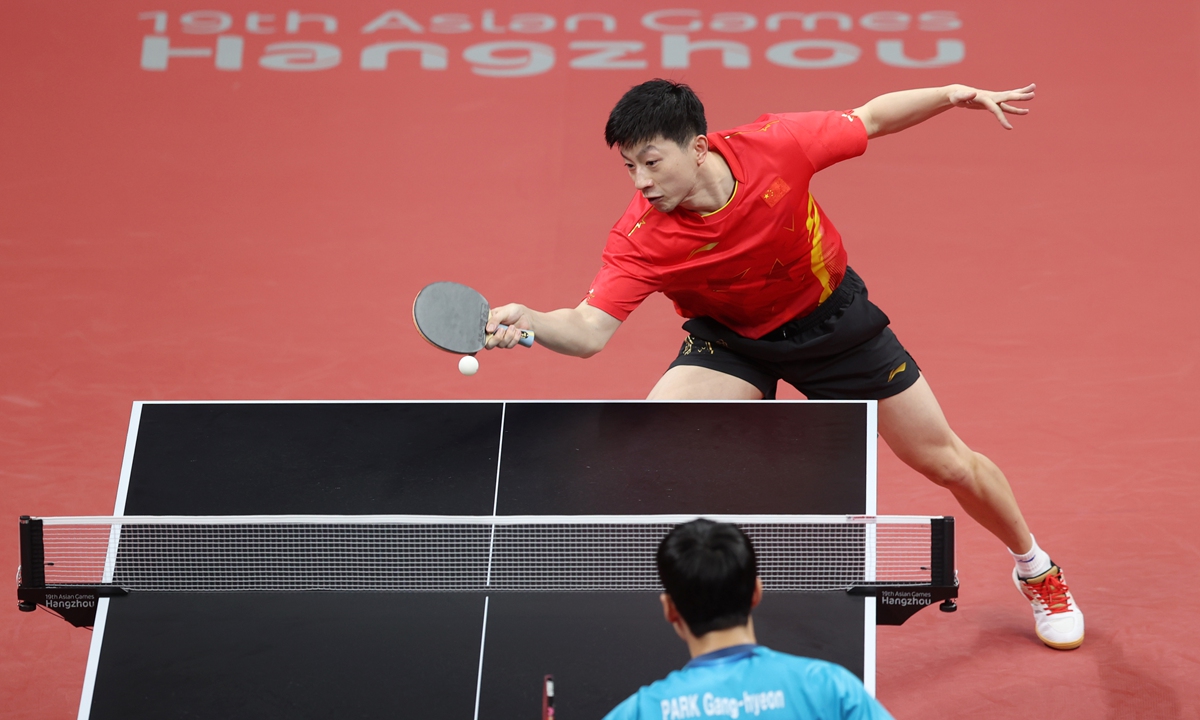 Ma Long competes in the men's team final at the Hangzhou Asian Games on September 26, 2023. Photo: Cui Meng/Global Times