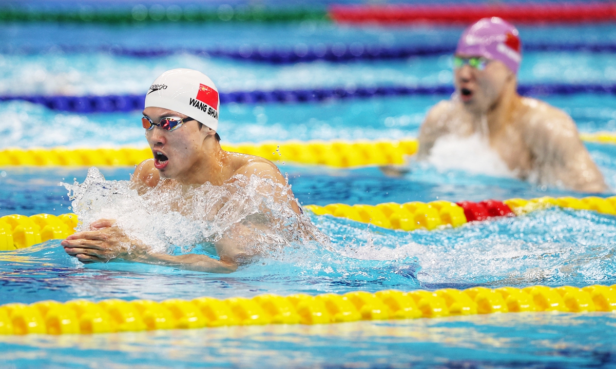 Chinese swimmer Wang Shun competes in the men's 200 meters individual medley final at the Asian Games on September 24, 2023. Photo: Cui Meng/Global Times