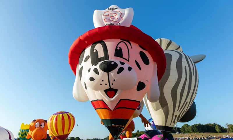Hot air balloons are seen at the Plano Balloon Festival in Plano, Texas, the United States, on Sept. 23, 2023. The Plano Balloon Festival is held here from Sept. 21 to 24. (Photo by Dan Tian/Xinhua)