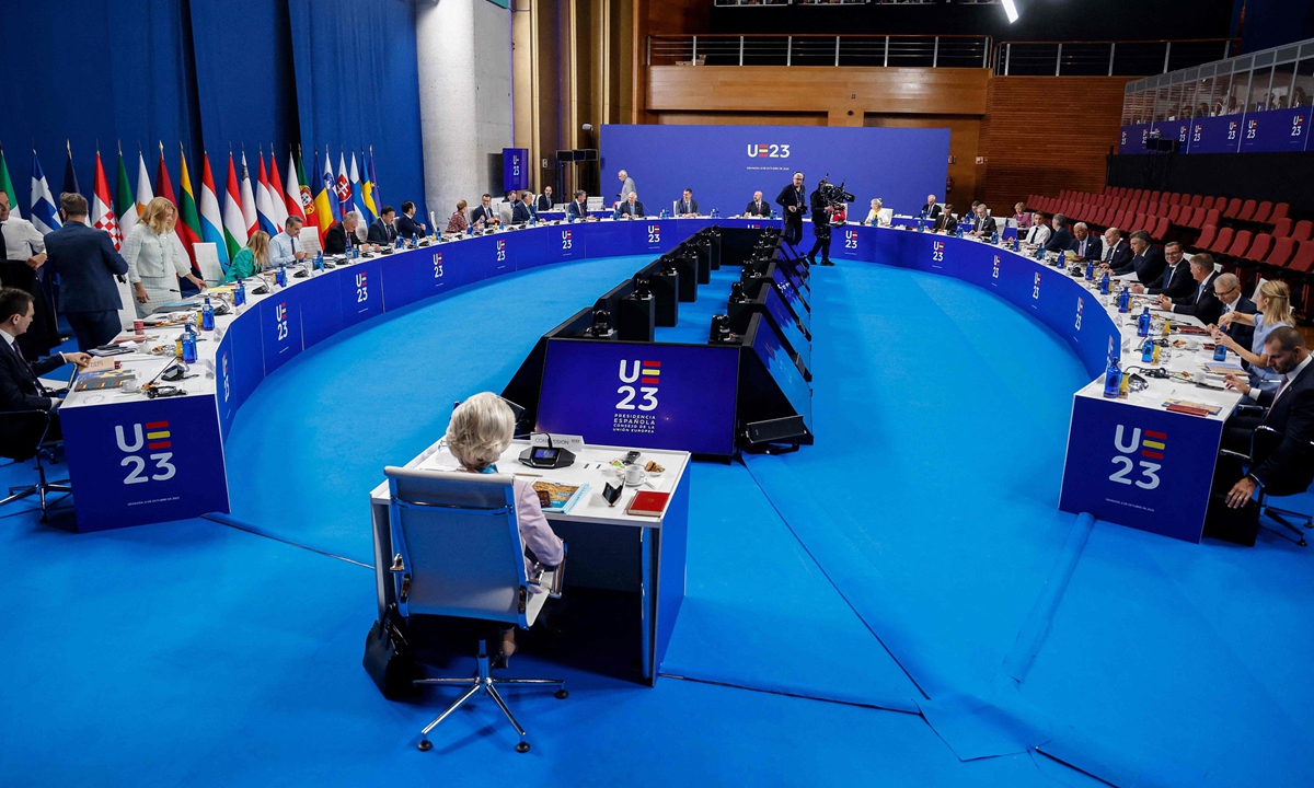 European Heads of state take part in a plenary session during the European Council Informal Meeting in Granada, southern Spain on October 6, 2023. Photo: VCG