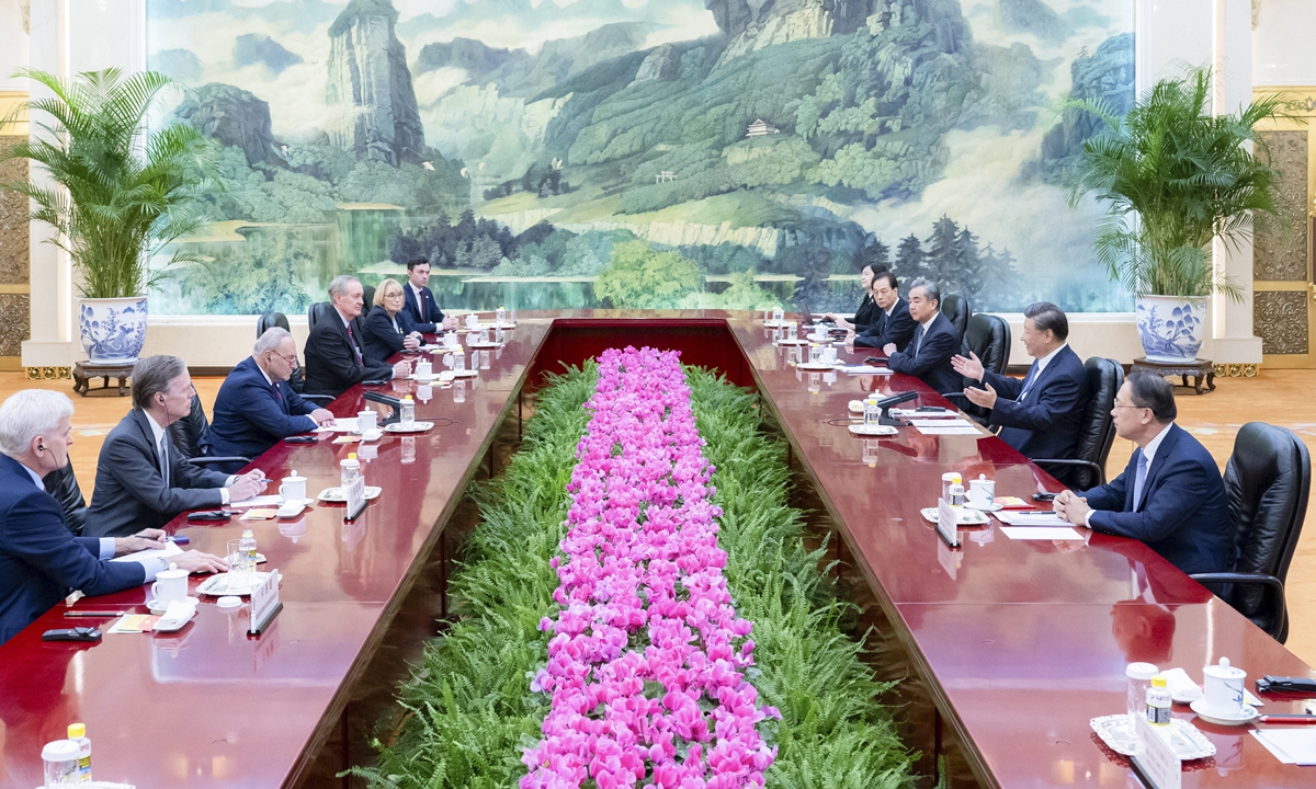 Chinese President Xi Jinping meets with a visiting US congressional delegation led by Senate Majority Leader Chuck Schumer on October 9, 2023 in Beijing. Photo: Xinhua