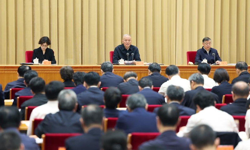 Cai Qi, a member of the Standing Committee of the Political Bureau of the Communist Party of China (CPC) Central Committee and a member of the Secretariat of the CPC Central Committee, attends a national meeting on the work of public communication and culture and delivers a speech in Beijing, capital of China. A recent instruction by Xi Jinping was conveyed at the meeting, which was held on Oct. 7 and Oct. 8, 2023.(Photo: Xinhua)