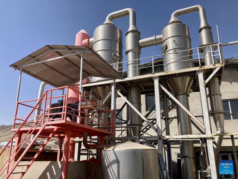 This photo taken on Oct. 7, 2023 shows the exterior view of Afghanistan's first-ever tomato paste plant in Kandahar Province, Afghanistan. The plant has been established here and began operation recently, head of Kandahar Industrial Park Mufti Ali Mohammad said Thursday(Photo: Xinhua)