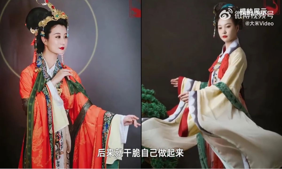 Woman from Jiangsu Province makes over 50 <em>hanfu</em> on her own.Photo: screenshot from Dami Video