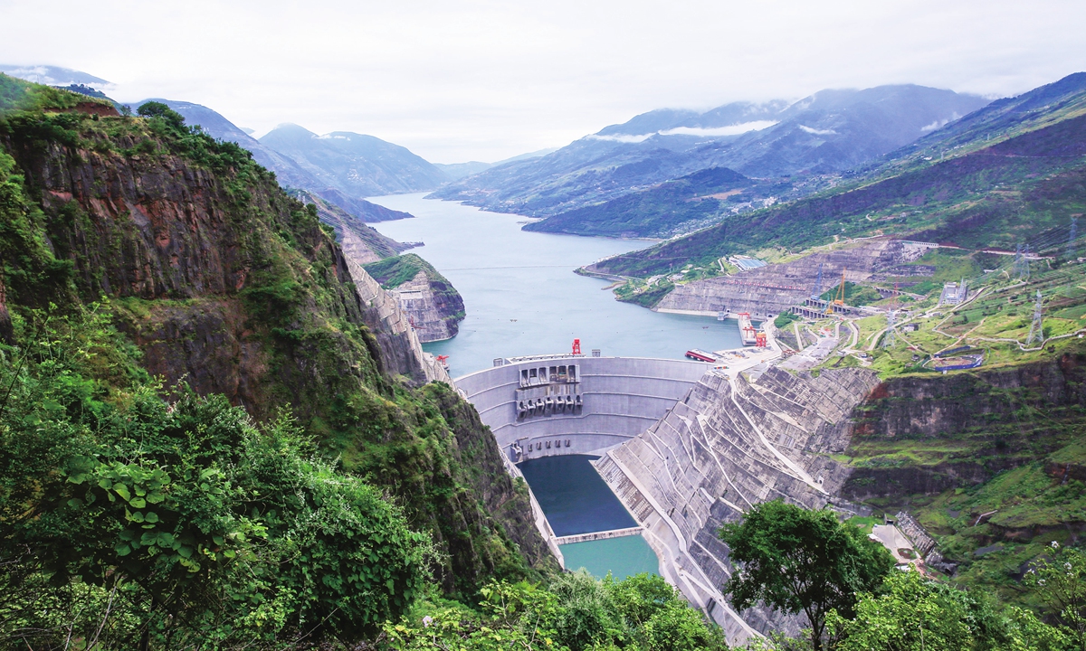 The cumulative power generation of the Baihetan hydropower plant, which straddles Southwest China's Yunnan and Sichuan Provinces, exceeds 100 billion kilowatt hours as of October 12, 2023. This is equivalent to reducing carbon dioxide emissions by about 82.4 million tons. The hydropower station is the world's second-largest in terms of total installed capacity. Photo: VCG
