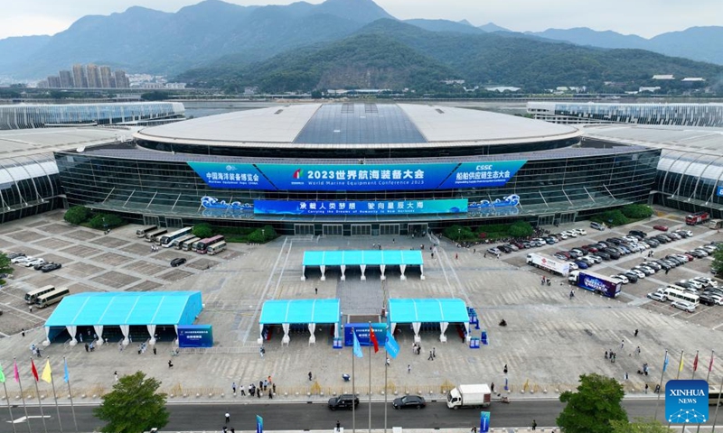 This aerial photo taken on Oct. 11, 2023 shows the main venue of the World Marine Equipment Conference 2023 in Fuzhou, southeast China's Fujian Province. (Photo: Xinhua)
