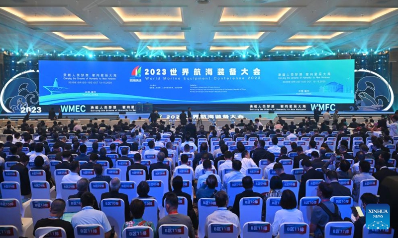This photo taken on Oct. 12, 2023 shows the opening ceremony of the World Marine Equipment Conference 2023 in Fuzhou, southeast China's Fujian Province. (Photo: Xinhua)