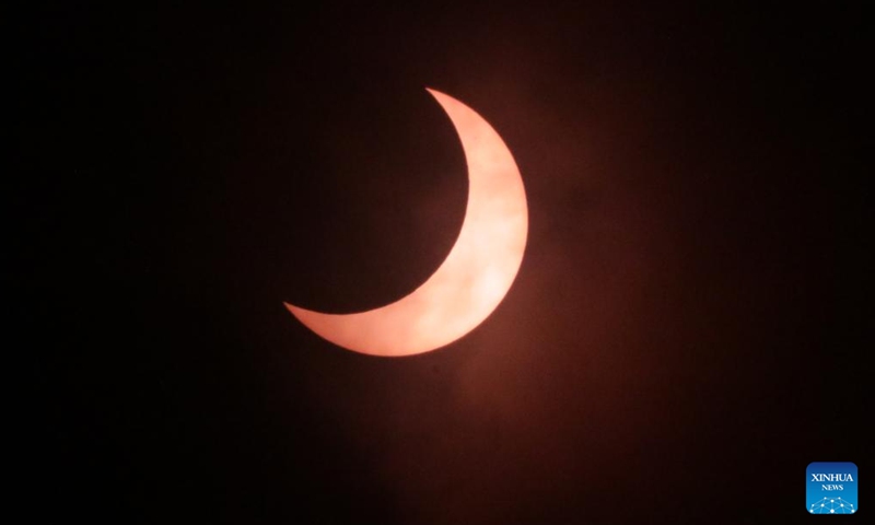 The sun is seen during a solar eclipse in Mexico City, Mexico, Oct. 14, 2023. (Photo:Xinhua)