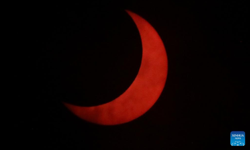 The sun is seen during a solar eclipse in Mexico City, Mexico, Oct. 14, 2023. (Photo:Xinhua)
