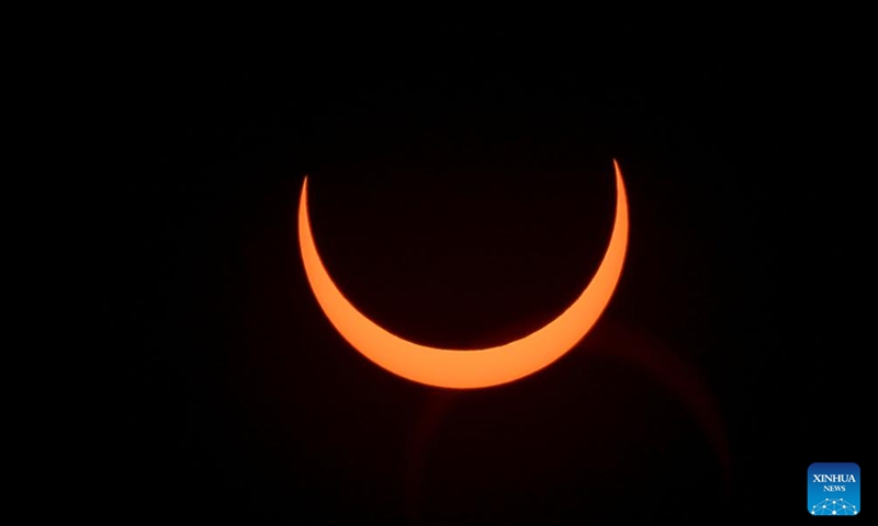 The sun is seen during a solar eclipse in Tegucigalpa, Honduras, Oct. 14, 2023. (Photo:Xinhua)