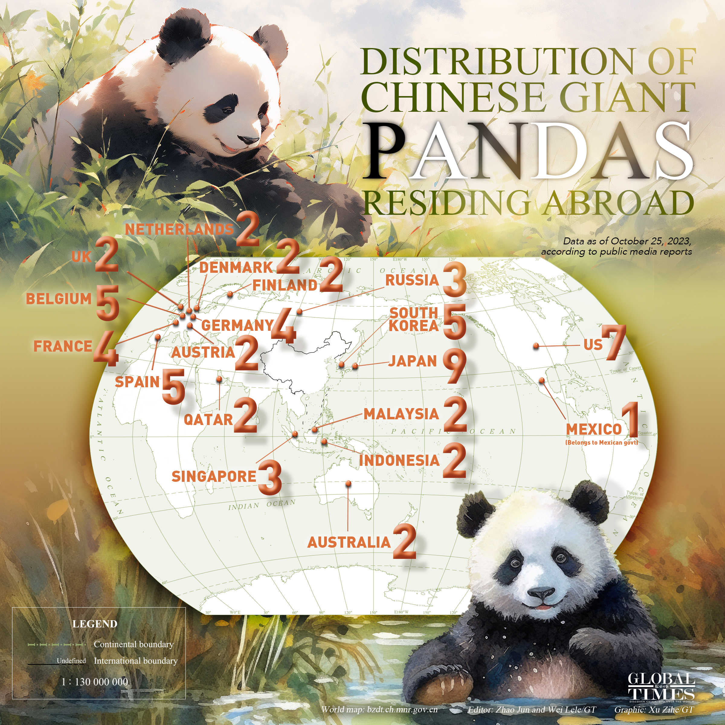 Distribution of Chinese giant pandas residing abroad. Graphic: GT