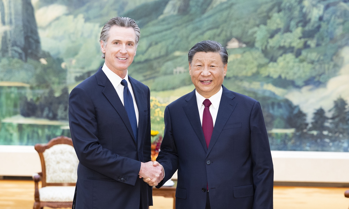 Chinese President Xi Jinping meets with Gavin Newsom, governor of the US state of California, at the Great Hall of the People in Beijing, October 25, 2023.?Photo: Xinhua