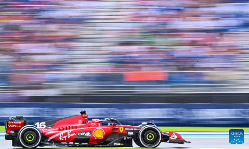 Ferrari's Charles Leclerc of Monaco competes during a practice session of the 2023 Formula One Mexico City Grand Prix at the Hermanos Rodriguez Circuit in Mexico City, Mexico, Oct. 27, 2023. (Photo: Xinhua)