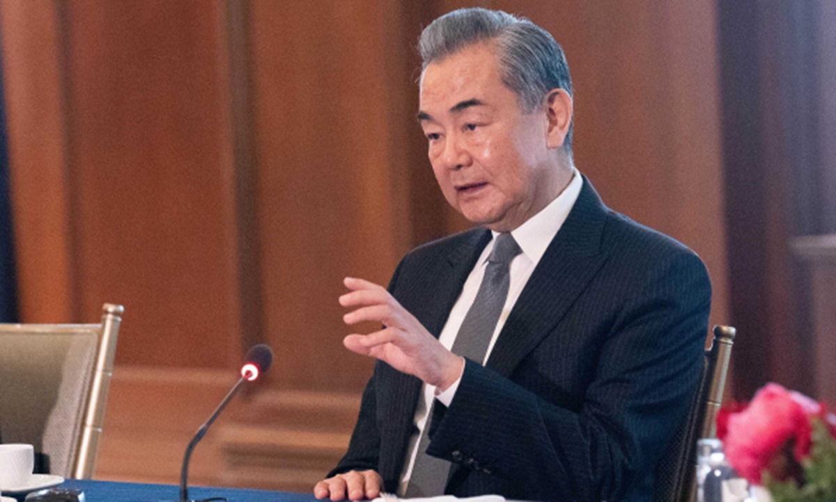 Member of the Political Bureau of the Communist Party of China Central Committee and Foreign Minister Wang Yi makes a speech in a discussion with members of the US strategic community in Washington on October 28, 2023 local time. Photo: Chinese Foreign Ministry