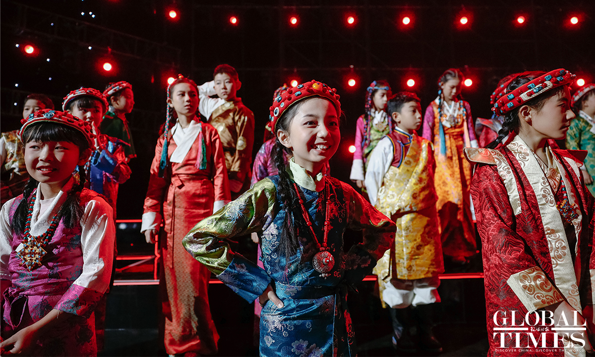 The young singers of the Qomolangma Children's Choir participated in the recording of a music program at China Central Television in Beijing on November 24, 2023. (Photos: Li Hao/GT)