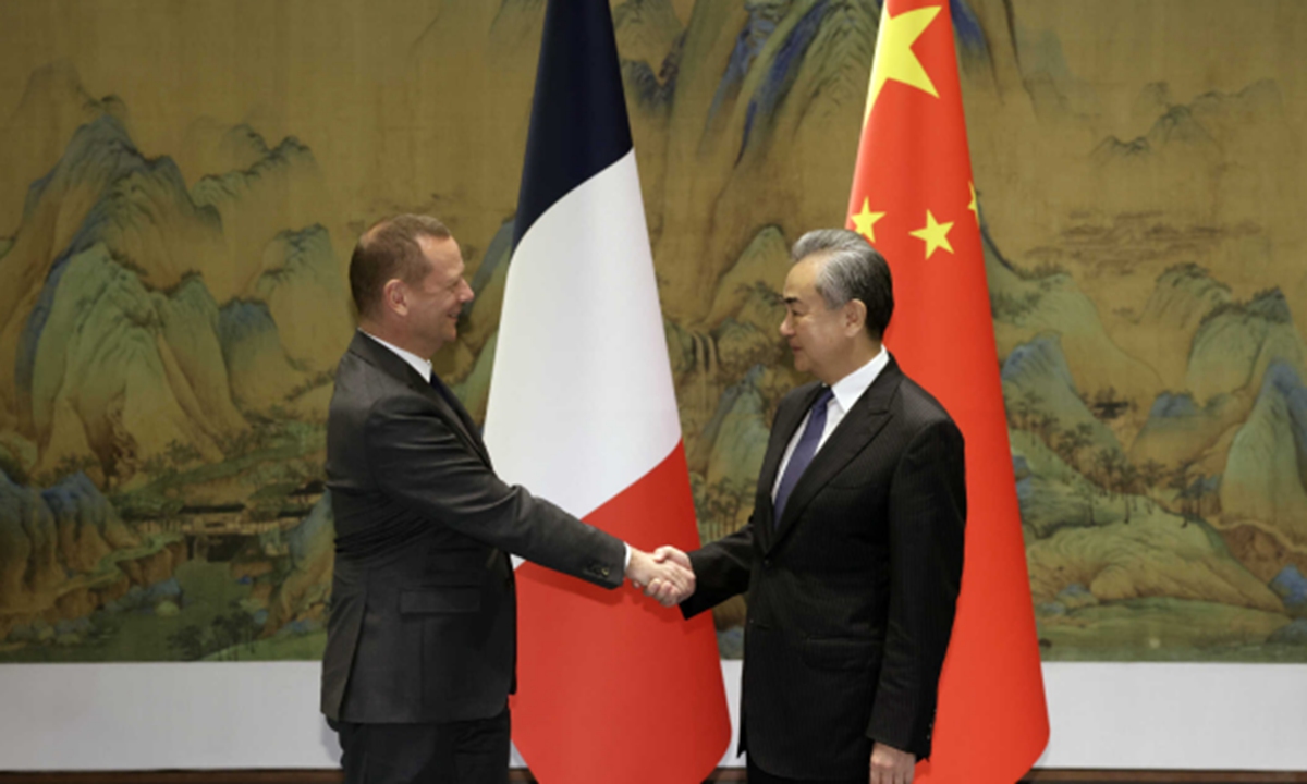 Wang Yi, a member of the Political Bureau of the Communist Party of China Central Committee and director of the Office of the Central Commission for Foreign Affairs, co-chairs the 24th China-France Strategic Dialogue with French President's Diplomatic Counselor Emmanuel Bonne in Beijing, capital of China, Oct. 30, 2023.
