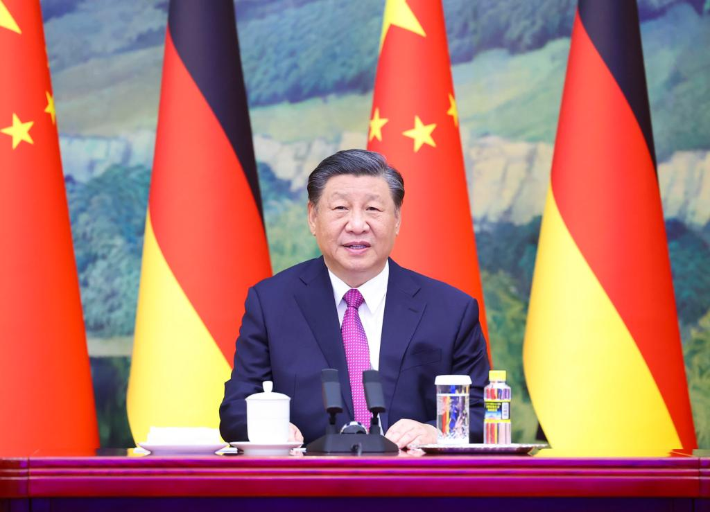 Chinese President Xi Jinping meets with German Chancellor Olaf Scholz via video link on Nov 3, 2023. Photo:Xinhua