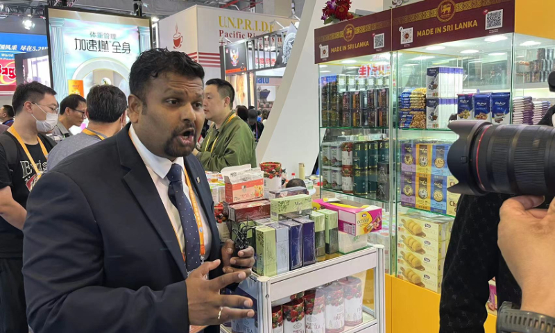 Chiranjaya Udumullage, president of the China Sri Lanka Association for Trade and Economic Cooperation, has an interview with the Global Times at the 6th China International Import Expo (CIIE) in Shanghai, on November 7, 2023. Photo: Chu Daye/GT