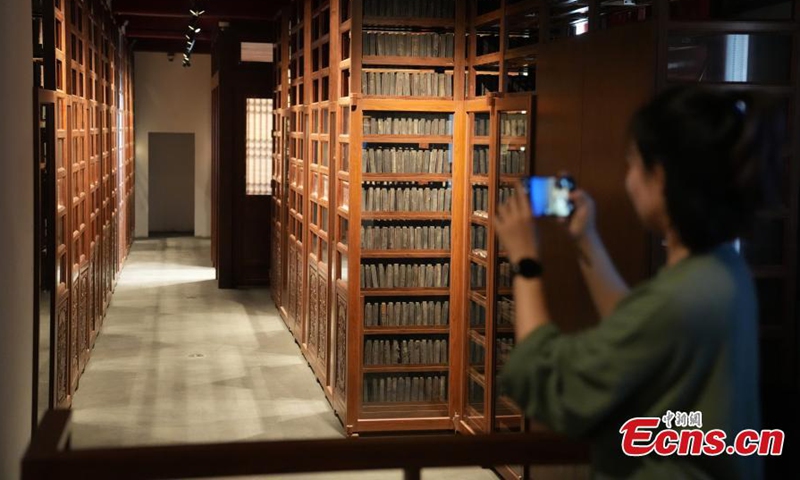 Printing woodblocks are stored at the new gallery design as a warehouse at the Palace Museum in Beijing, Oct. 30, 2023. (Photo: ecns.cn)