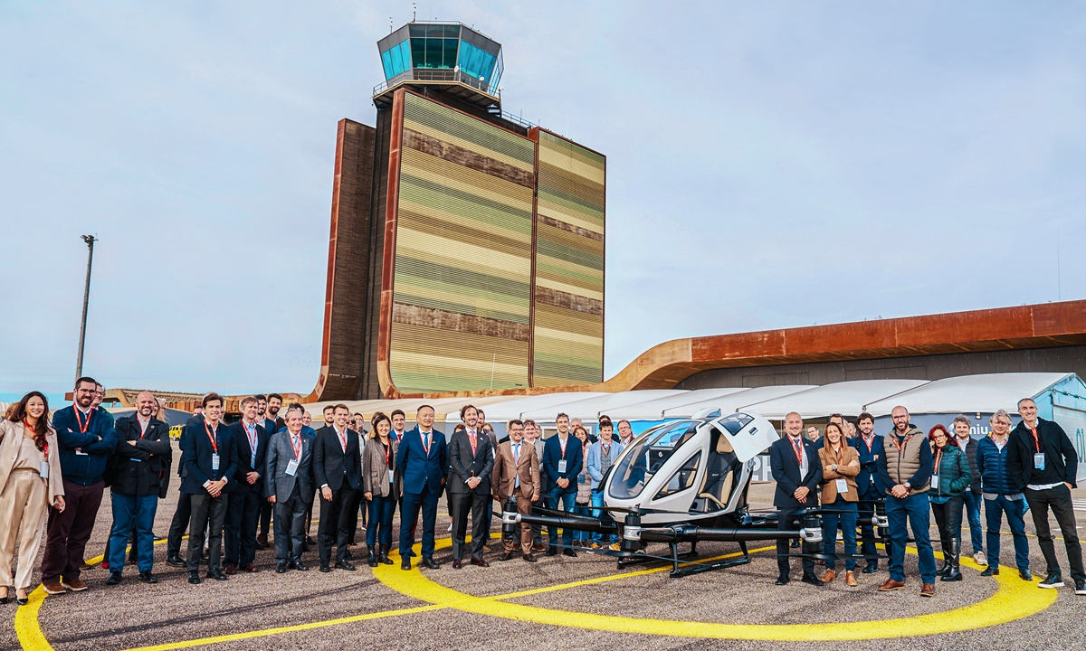 Chinese firm EHang launches UAM center for unmanned electric vertical take-off and landing aircraft in Europe. Photo: Courtesy of EHang