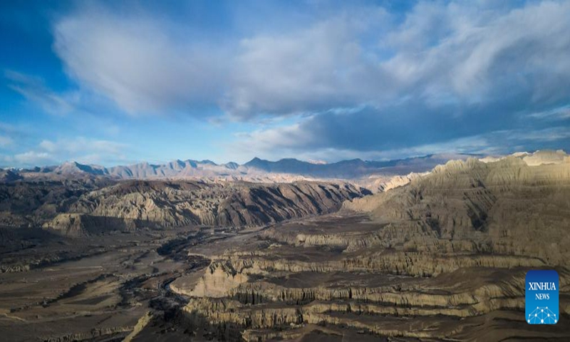 This aerial photo taken on Nov. 3, 2023 shows the landscape of earth forest in Zanda County of Ngari Prefecture, southwest China's Tibet Autonomous Region. Zanda is famous for the unique landscape of earth forest. With gullies, ravines and steep mountainsides, the unique landscape was shaped as a result of gradual geological movements of the Himalayan region ever since the Quaternary Period from 2.5 million years ago and the impact of perennial water erosion and airslaking. (Photo: Xinhua)